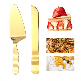 2 件套不锈钢蛋糕刀和铲刀套装，烘焙工具奶酪刀披萨铲甜点婚礼派对服务器