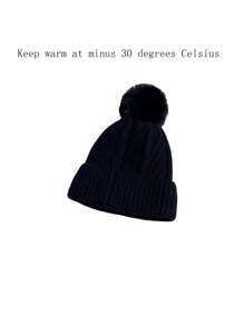 1pc New Knitted Winter Hat With Wide Brim, Fashion & Warm, Plain Color, Suitable For Teens & Women, Thermal Lined