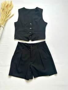 Jemmy Fashion Set Alfeia Luis Twil, Shorts And Vest, Has Lining, Size Pmg, White Black Pink Beige Gray - 黑色 - 查看 2