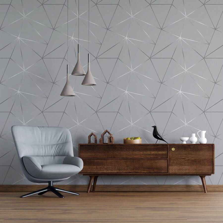 Grey Geometric Adhesive Wallpaper - Xám - Xem 1