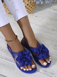 女士优雅花卉休闲凉鞋，轻便舒适凉鞋，时尚优雅的日常穿着 - 藍色 - 查看 7