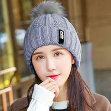 Winter Beanie Hat Scarf Set Women Warm Knitting Skull Cap Neck Warmer For Walking Running Hiking Camping Outdoors Gift - 灰色 - 查看 3