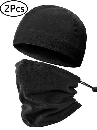 A Hat And Neck Set Men Winter Beanie Hat Scarf Set Warm Thermal Lined Warm Windproof Ski Skull Cap Neck Warmer For Men Skull Cap Neck Warmer Gaiter Face Scarf Set Winter Accessories Winter Outfits