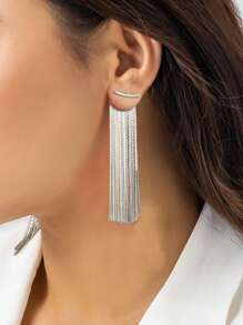 1pair Elegant And Simple Metal Chain Tassel Pendant Earrings, Fashionable Women Jewelry