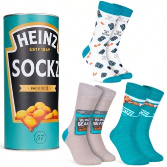 Heinz Socks Pack Of 3 Ketchup Baked Beans Crew Soft Breathable Size 8-11 Gift