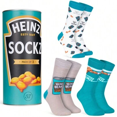 Heinz Socks Pack Of 3 Ketchup Baked Beans Crew Soft Breathable Size 8-11 Gift