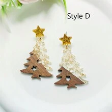 1 对优雅圣诞树复古田园度假风格木质拼接吊坠耳环 - 非常适合节日派对和休闲装 - 彩色 - 查看 12