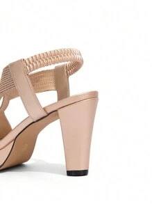 女性高跟防水平台涼鞋，時尚香檳色凉爽編織交叉帶和腳踝帶，厚跟厚底羅馬涼鞋 - 香檳色 - 查看 10