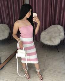 Striped Strapless Dress By Tricot Ana - 淺粉色 - 查看 3