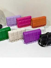 Women Square Crossbody Bag Chocolate Solid Color Shoulder Portable Crossbody Outing[2002] - 黑色 - 查看 6