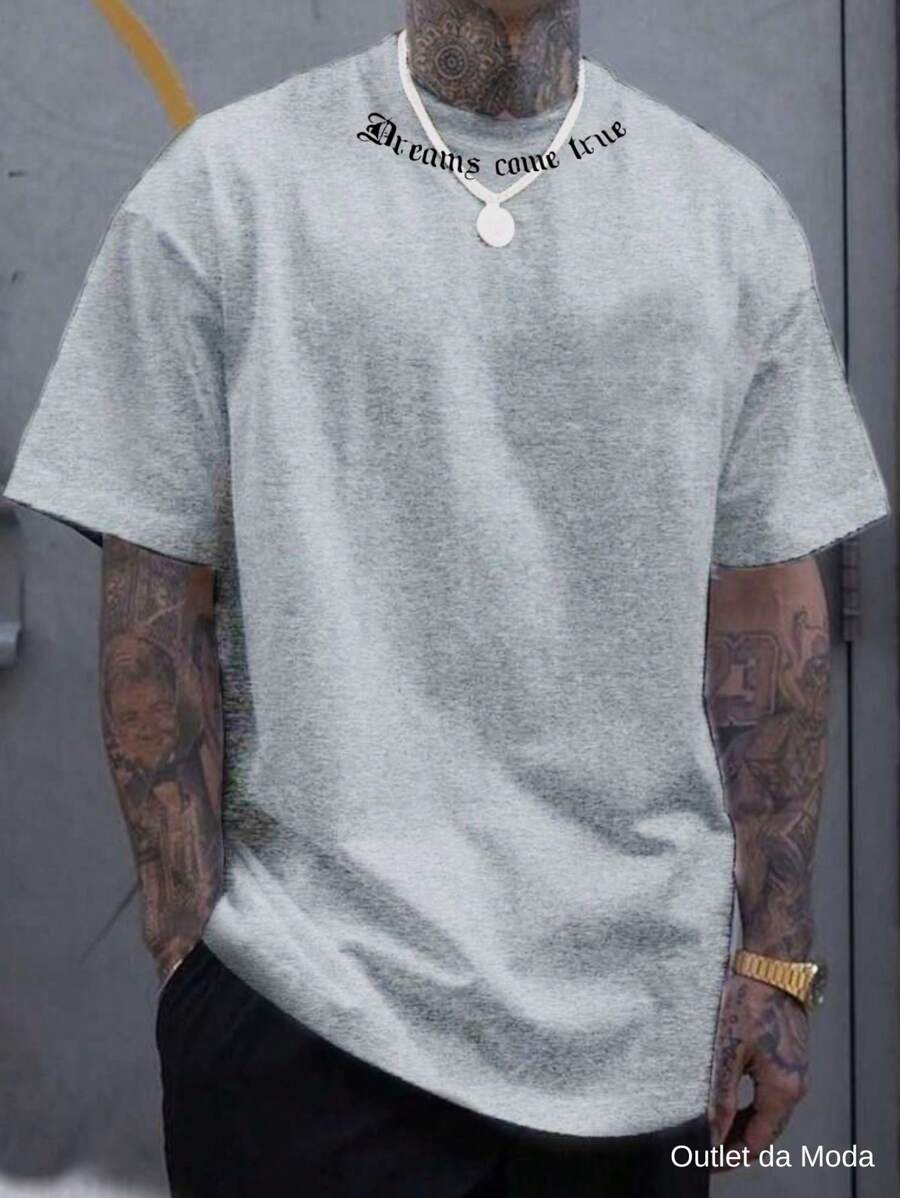 Come True Men's T-Shirt Printed Shirt 100% Cotton Mesh 30.1 - Xám - Xem 1