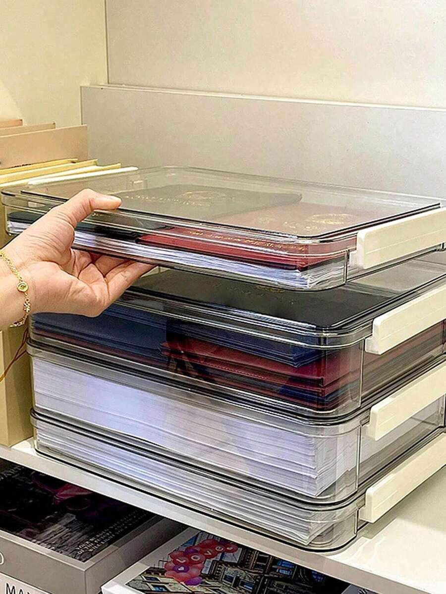 1 hộp lưu trữ đa năng, hộp lưu trữ trong suốt gia dụng, hộp lưu trữ tài liệu PET, sổ đăng ký kết hôn dữ liệu văn phòng, hộp lưu trữ giấy tờ hộ chiếu bất động sản, vật dụng lưu trữ tại nhà ký túc xá văn phòng - Trong sáng - Xem 1
