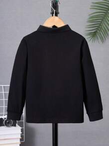 1 件长袖纯色男童 Polo 衫，采用 Polo 领和罗纹袖口，简洁优雅的学院风，舒适的棉质面料，适合分层穿着或外套，儿童秋冬必备服装，尺码适合身高 115 厘米 - 160 厘米的儿童 - 黑色 - 查看 3