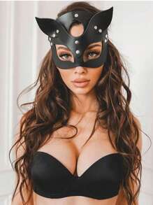 猫女面具猫面具，女士化妆舞会面具万圣节面具狐狸面具角色扮演鸡尾酒情人节面具 - 黑色 - 查看 3