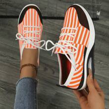 Women's Fashionable Outdoor Casual Lace-Up Knit Breathable Soft Bottom Round Toe Athletic Sneakers - Orange - View 7