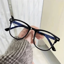 1pc Unisex Retro Ellipse Frame & Glasses For Watching Tv And Protecting Eyes From Computer Screens Clear Glasses Accessories - Black - View 7