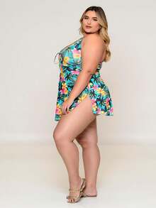Plus Size Swimsuit With Built-In Padded Cups And Cover-Up In Aqua Green - màu xanh lá - Xem 4
