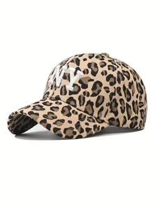 1 pieza Gorra de béisbol ajustable para mujer con bordado de leopardo NY, sombrero para el sol casual para exteriores para primavera y otoño, sombrero para el sol versátil unisex estilo Y2K para jóvenes - gorra de béisbol - Ver 4
