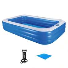 VG Plus Blue Rectangular Inflatable Pool 1,260 Liters 262 Cm PVC With Pump And Liner Vg+ - 藍色 - 查看 1
