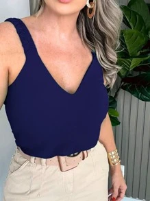 Women's Tank Top With Draped Straps Duna Fabric Beautiful Fashion!! - Navy Blue - View 1