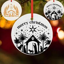 1 件金色耶稣降生场景陶瓷吊坠，可定制文字圣诞节和洗礼装饰，非常适合家庭和派对