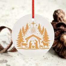 1 件金色耶稣降生场景陶瓷吊坠，可定制文字圣诞节和洗礼装饰，非常适合家庭和派对