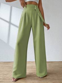 ADD WOMEN'S FASHION - AS1248 Women's Pantaloons, Elastic Waistband, Tailored, Casual, High Waist, Bell Bottom, Casual, Formal, Delicate, Light, Belt, Comfortable, Stylish, Fashion, Glamorous, Trendy, National Shipping - 綠色 - 查看 1