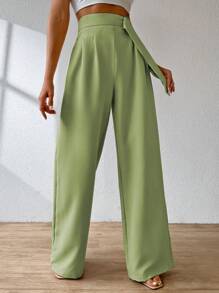 ADD WOMEN'S FASHION - AS1248 Women's Pantaloons, Elastic Waistband, Tailored, Casual, High Waist, Bell Bottom, Casual, Formal, Delicate, Light, Belt, Comfortable, Stylish, Fashion, Glamorous, Trendy, National Shipping - 綠色 - 查看 3