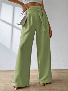 ADD WOMEN'S FASHION - AS1248 Women's Pantaloons, Elastic Waistband, Tailored, Casual, High Waist, Bell Bottom, Casual, Formal, Delicate, Light, Belt, Comfortable, Stylish, Fashion, Glamorous, Trendy, National Shipping - 綠色 - 查看 5