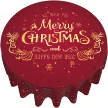 1pc Merry Christmas Tablecloth, Snowflake Text Design Red Festive Circular Tablecloth, Kitchen And Dining Room Decoration, Polyester Fiber Anti Slip Tablecloth, Suitable For Christmas And Party Decoration - Multicolor - View 5