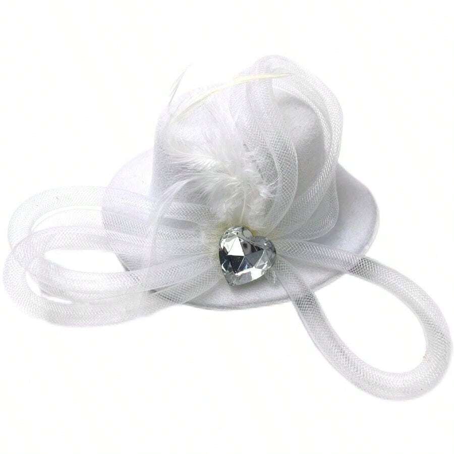 Best Women Fascinator Hat 20s Vintage Solid Color Floral Pillbox Veil Mesh For Party Wedding Headwear - 白色 - 查看 1