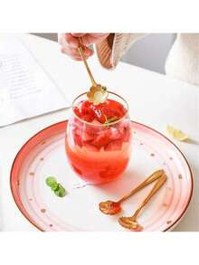 5/8/10 件不锈钢叶子设计勺子，创意金色咖啡搅拌勺，多功能蛋糕甜点日常用勺 - 金色 - 查看 3