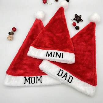 1/3 piezas Gorro de Papá Noel navideño, gorro navideño grueso y acolchado bordado para adultos, gorro navideño decorativo a juego entre padres e hijos