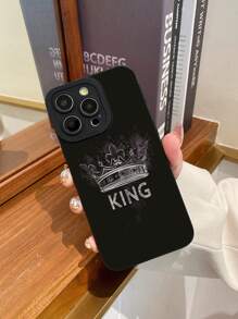 1 个带国王皇冠图案和相机镜头孔的黑色手机壳，适用于 iPhone 11、12、13、14、15、16 和其他 iPhone 系列 - 彩色 - 查看 1