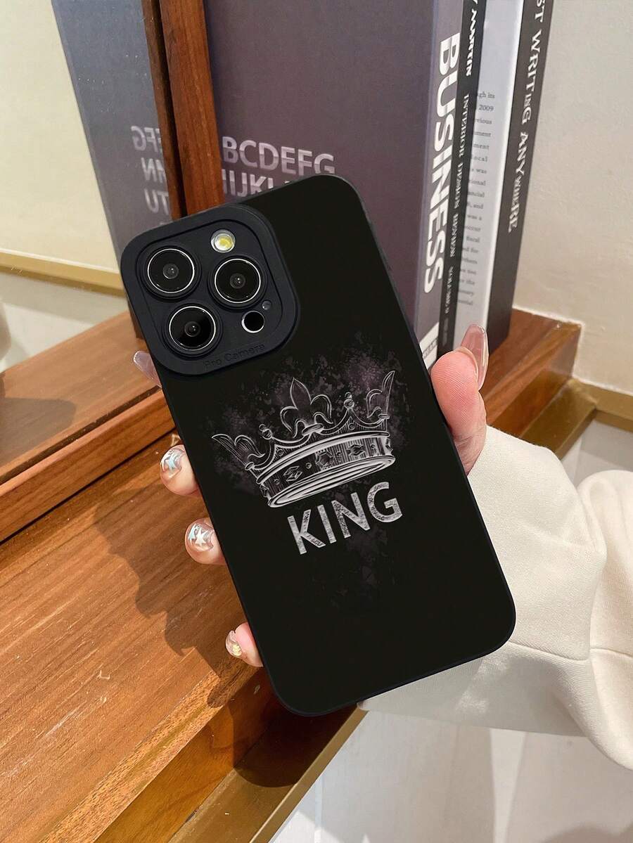 1 个带国王皇冠图案和相机镜头孔的黑色手机壳，适用于 iPhone 11、12、13、14、15、16 和其他 iPhone 系列 - 彩色 - 查看 1