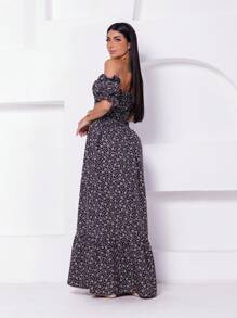 Long Dress With Puffed Sleeves And  Print - màu đen - Xem 4