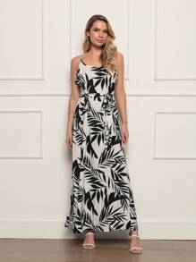 Women's Floral  Dress - 黑與白 - 查看 4