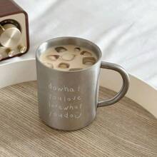 Taza de doble capa retro de acero inoxidable 304, estilo nórdico minimalista coreano, taza de enjuague con letra de moda para parejas en el hogar