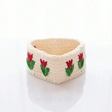 2pcs/Set Natural DIY Heart-Shaped Woven Wooden Basket, Crochet Crafting Background Wooden Base