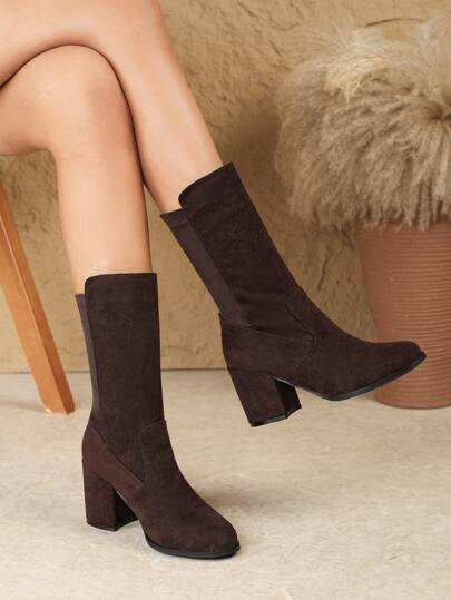 Stivali alla caviglia di moda con tacco chunky per le donne, stivaletti fascianti e calzini elasticizzati, stivali alti slim, stivali da equitazione con tacco chunky, stile retrò per l´autunno e l´inverno