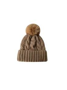 1pc New Knitted Winter Hat With Wide Brim, Fashion & Warm, Plain Color, Suitable For Teens & Women, Thermal Lined