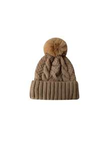 1pc New Knitted Winter Hat With Wide Brim, Fashion & Warm, Plain Color, Suitable For Teens & Women, Thermal Lined