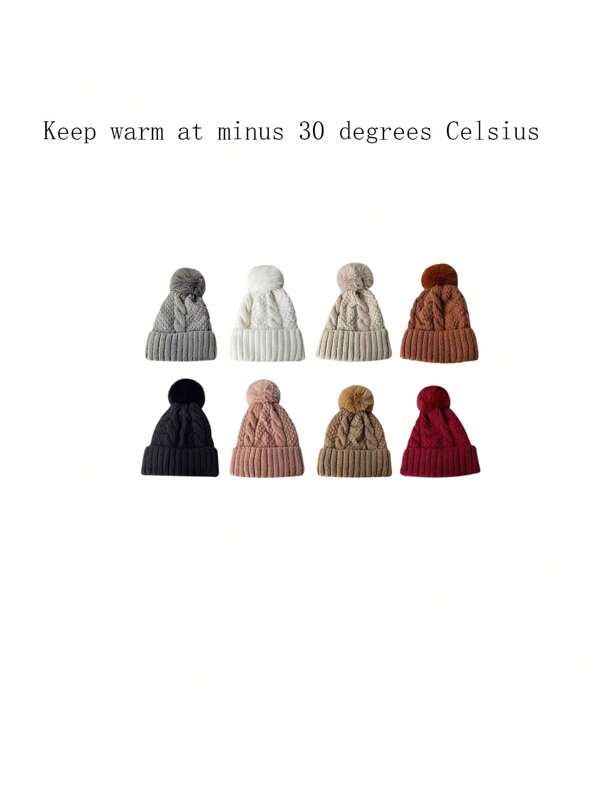 1pc New Knitted Winter Hat With Wide Brim, Fashion & Warm, Plain Color, Suitable For Teens & Women, Thermal Lined
