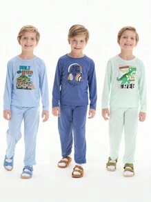 Glow In The Dark Children's Winter Pajamas Set - Phone Print - Màu xanh nhạt - Xem 3