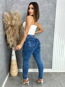 Women Jeans - 淺色水洗藍 - 查看 2
