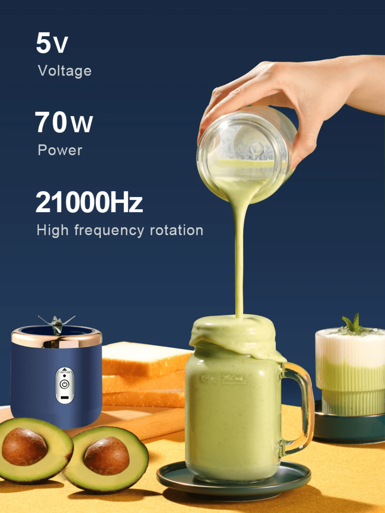 400ml Portable Rechargeable Juicer Blender High Capacity Battery Six