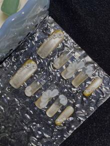 10 Móng tay mắt mèo vàng thủ công tinh khiết có thể lặp lại với quầng sáng bắt mắt riêng cùng bột gương ma thuật vàng, thủ công chạm khắc ba chiều 3D đơn giản và đa năng, thích hợp làm quà tặng sinh nhật - Nhiều màu - Xem 1