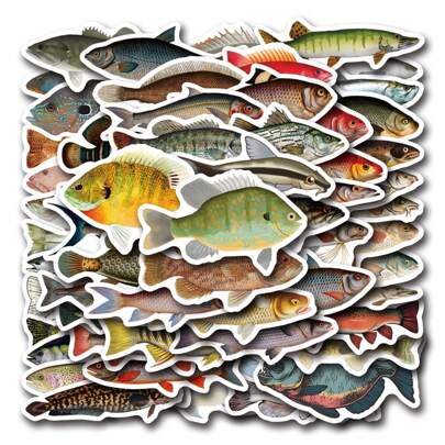 55Pcs Funny Fish Rod Decals Grouper Bass Trout Sailfish Water Bottle Stickers For Kids Vinyl Laptop Kids Stickers Pack, Kids Classroom Prizes For Elementary Students (Fish),Hunting Stickers,Stickers>Kids Stickers,Fish>Sticker