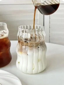 1 件 550ml 条纹玻璃咖啡杯（不带吸管），创意波浪形玻璃杯，美观的咖啡杯，夏季果汁杯，透明冷饮杯，独特的极简主义饮具，非常适合冰咖啡、奶茶、水，家庭和办公室使用，完美的礼物，送给朋友、同事、妈妈的精美母亲节礼物，适合家庭使用，适合女性，饮用奶茶杯和咖啡杯等饮料，返校用品 - 無色 - 查看 4