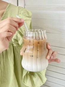 1 件 550ml 条纹玻璃咖啡杯（不带吸管），创意波浪形玻璃杯，美观的咖啡杯，夏季果汁杯，透明冷饮杯，独特的极简主义饮具，非常适合冰咖啡、奶茶、水，家庭和办公室使用，完美的礼物，送给朋友、同事、妈妈的精美母亲节礼物，适合家庭使用，适合女性，饮用奶茶杯和咖啡杯等饮料，返校用品 - 無色 - 查看 6